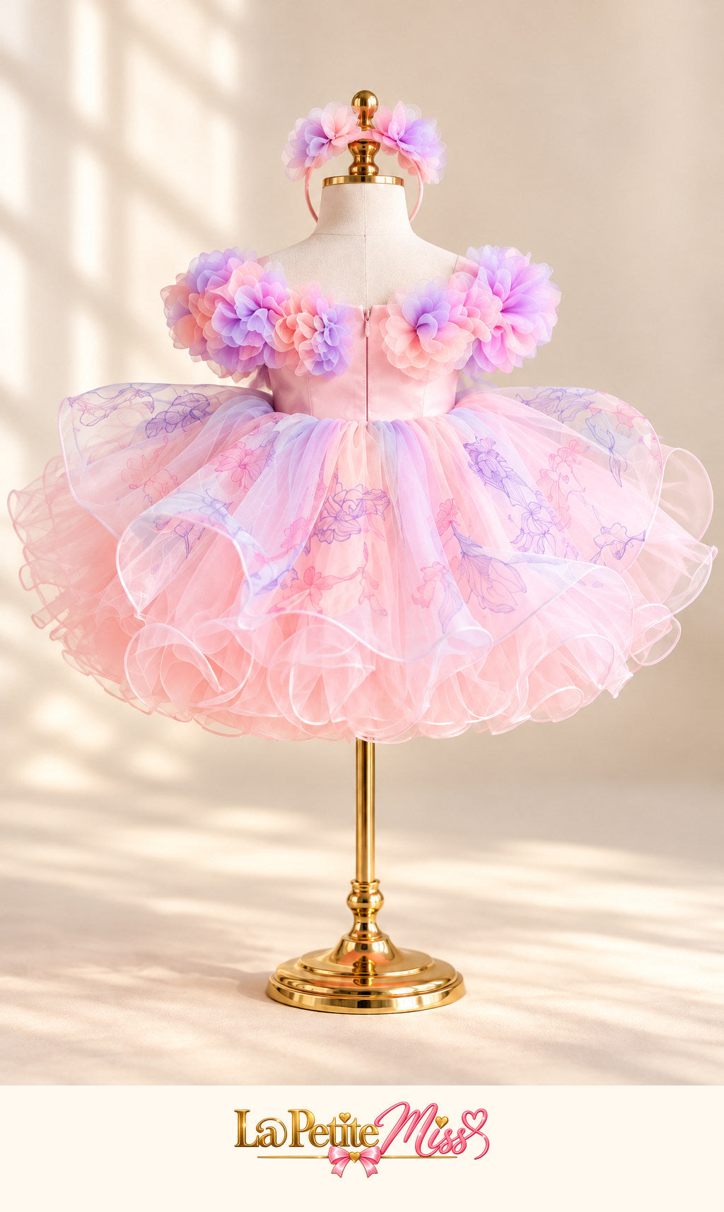 Countess Dress by La Petite Miss, back view of the pastel pink girls party dress