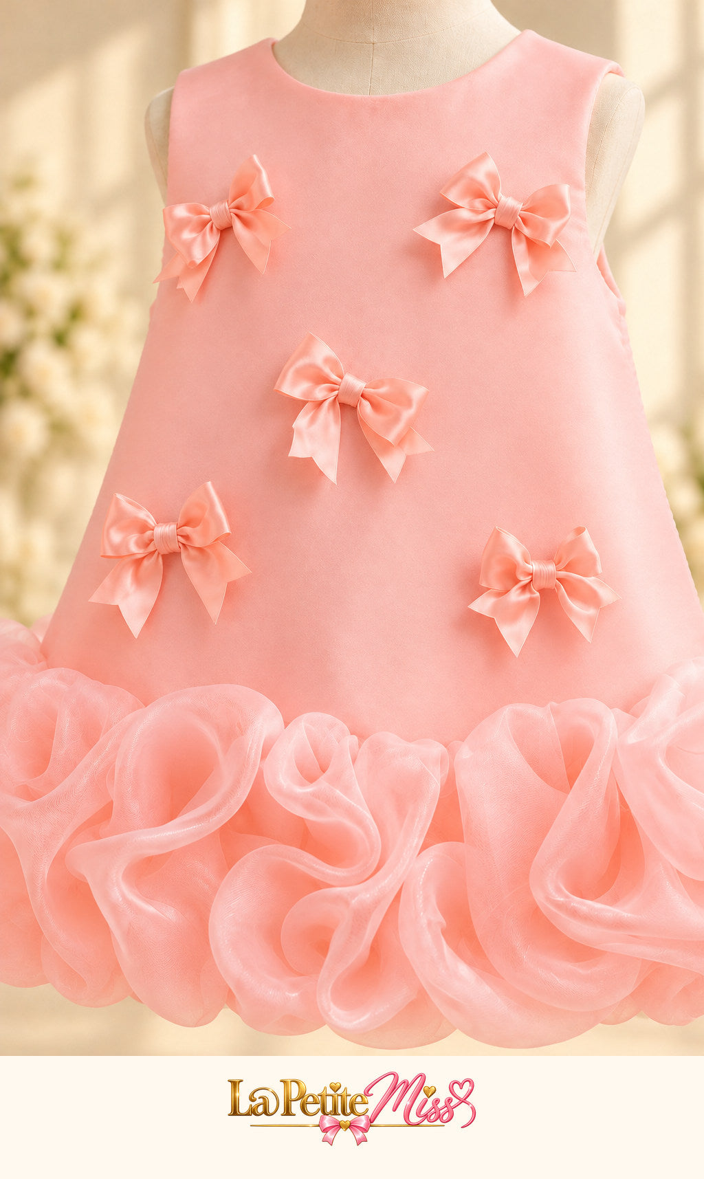 Lady Dress by La Petite Miss, close-up of the small bows and ruffled hem