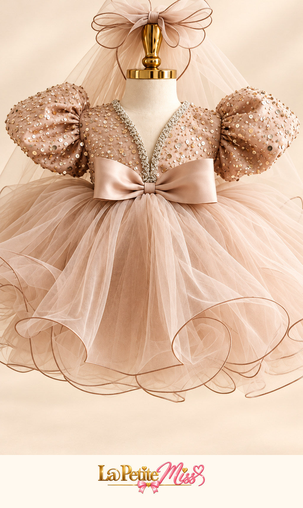 Majesty Dress by La Petite Miss, close-up of the sequin bodice and layered tulle skirt