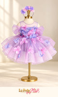 Marquise Dress by La Petite Miss, lavender girls princess dress with lilac and purple flowers, front view