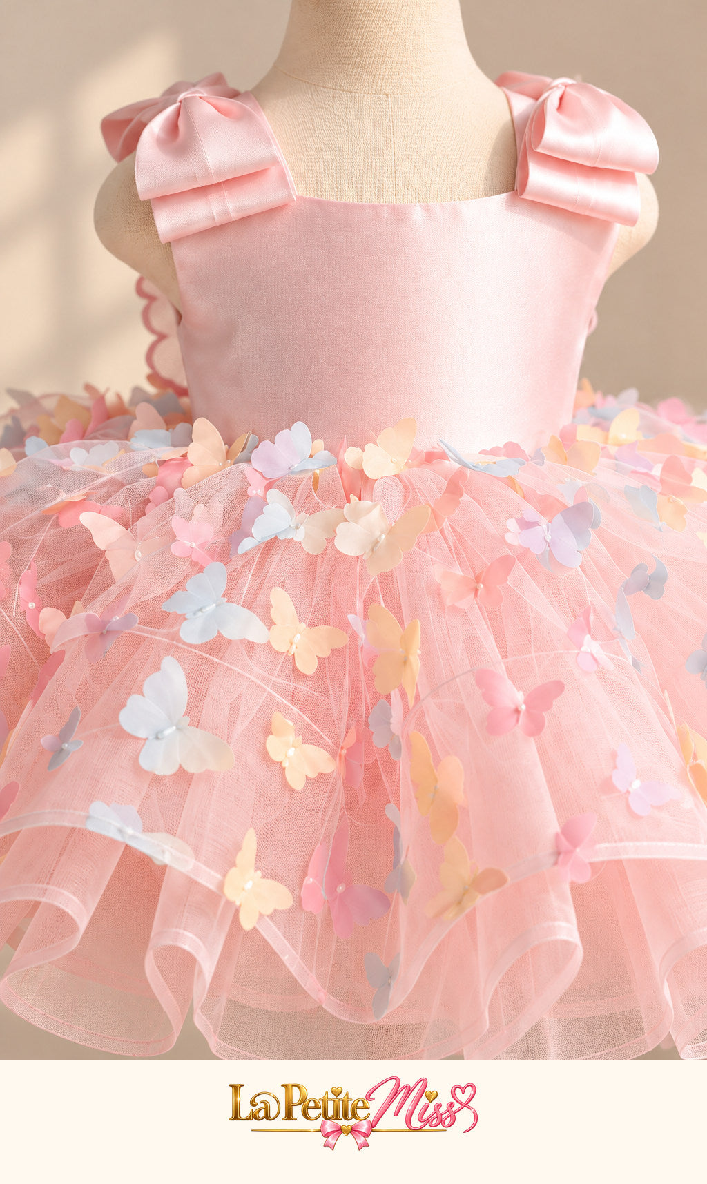 Princess Dress by La Petite Miss, close-up of the pink satin bodice and floral tulle