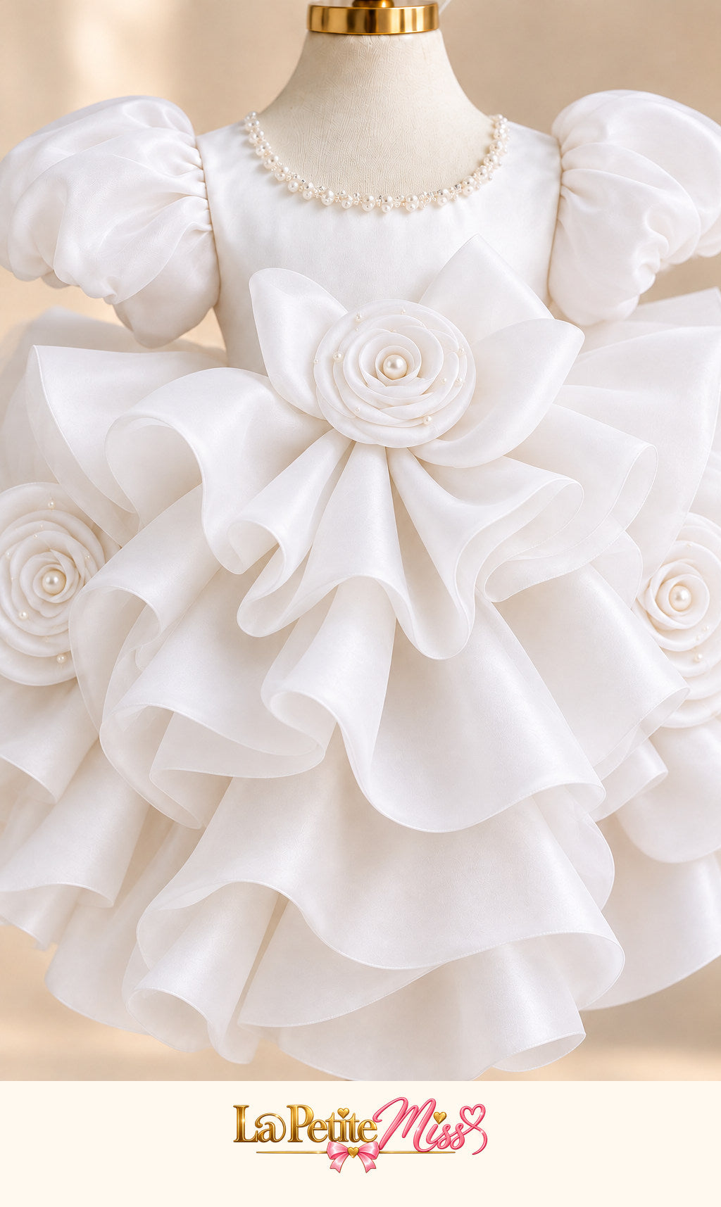 Queen Dress by La Petite Miss, close-up of the sculpted white roses